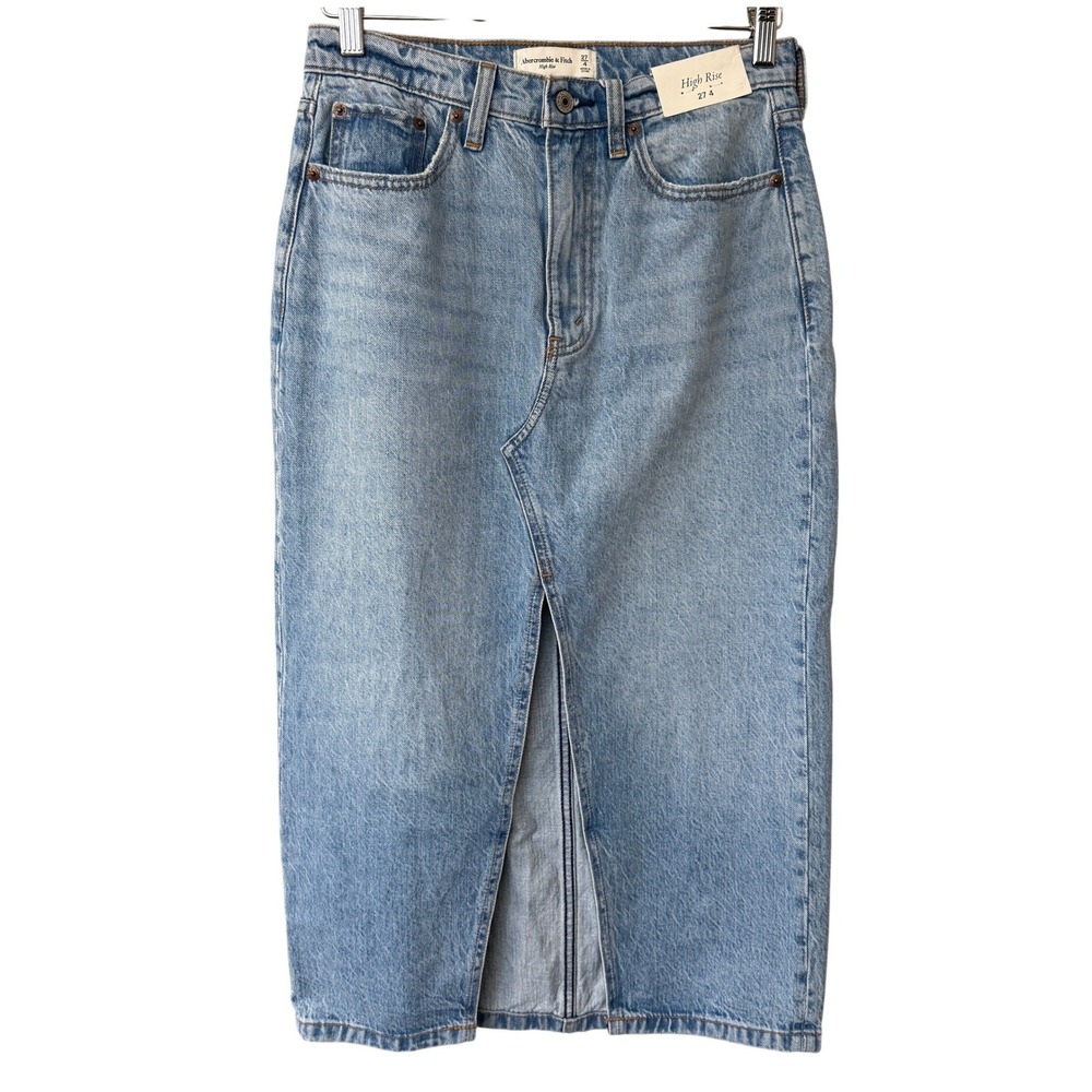 Abercrombie & Fitch Western Rodeo Country Denim Midi Skirt Size 27 Light Wash - Picture 2 of 13
